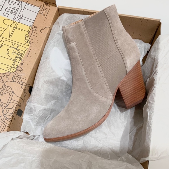 Soludos Emma Mineral Grey Suede Ankle Booties Leather Casual Block Heel Boots 10 - Picture 5 of 12